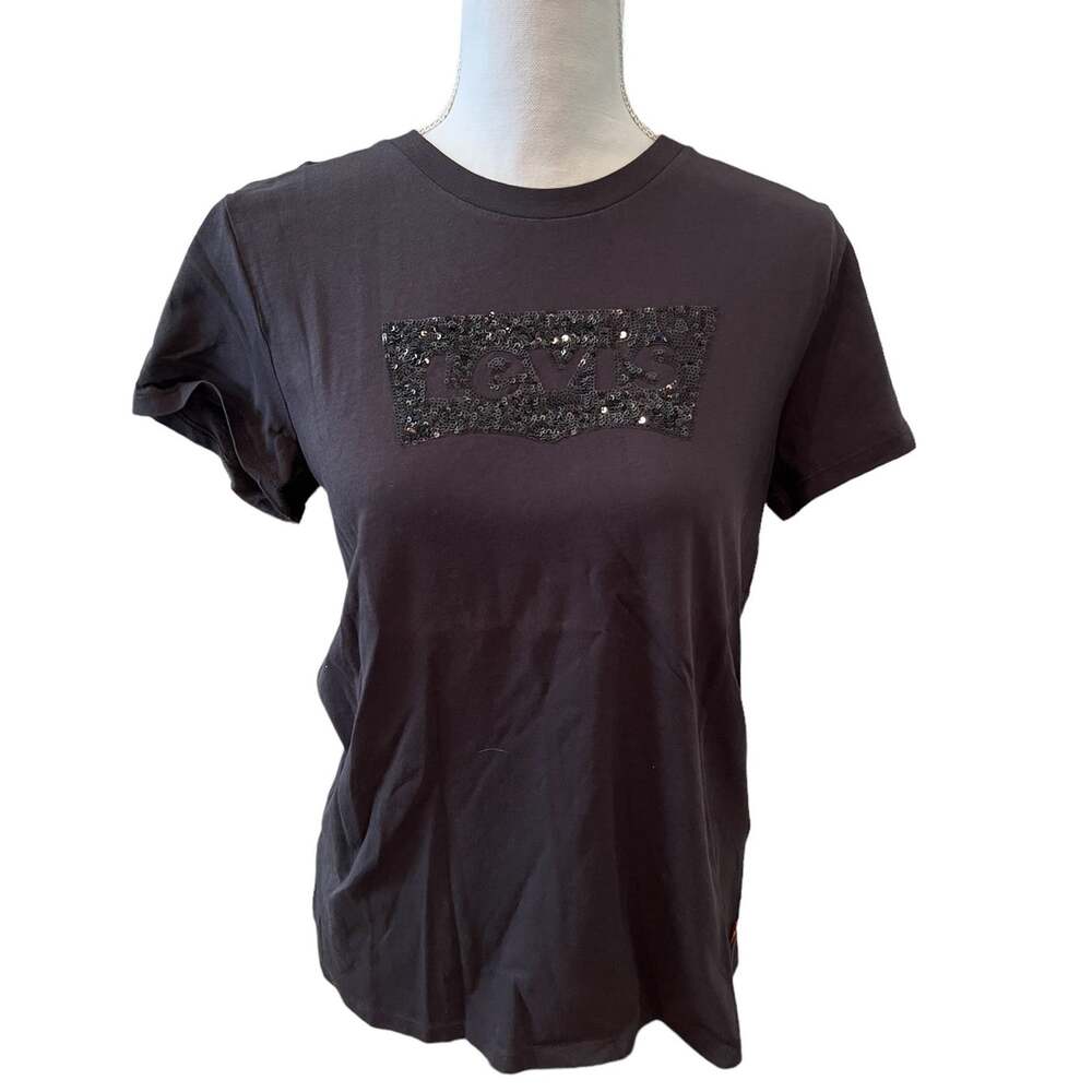 Levis Black Sequin short sleeved Logo t shirt M
